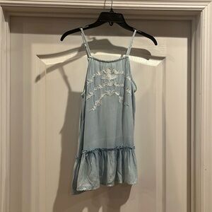 Sim Sam adorable chambray light blue with white embroidered design